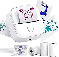 Phomemo Mini impressora de adesivos - Impressora térmica de cápsulas de impressão T02 Bluetooth Máquina de fazer adesivos com 3 rolos de papéis coloridos transparentes, para notas de estudo, adesivos