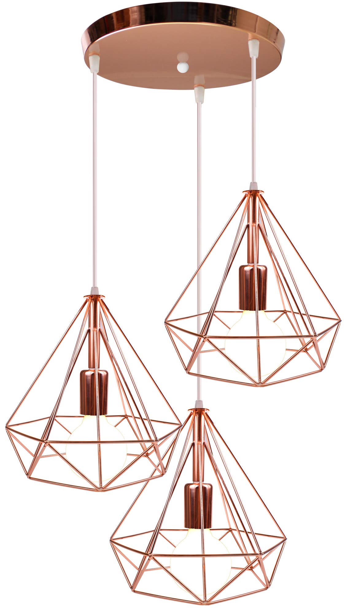 iDEGU E27 Modern Pendant Light Shade Diamond Iron Retro Rose Gold Ceiling Lamp Decoration Lighting for Bedroom Kitchen Living Room (Circle Bracket, 25 cm)