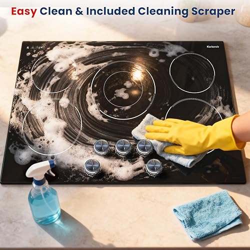 Miniatura 6 de Estufa eléctrica de 30 pulgadas, estufa de 5 quemadores de 8500 W, con perilla antideslizante y control táctil, quemador de doble anilla, bloqueo de