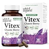 Wild & Organic Vitex Chasteberry Supplement for Women 500 mg - Women's Support - Pure Vitex Berry Powder Capsules - Chaste Tree Berry Agnus-Castus Extract - Vegan, No Fillers, Non-GMO - 90 Count