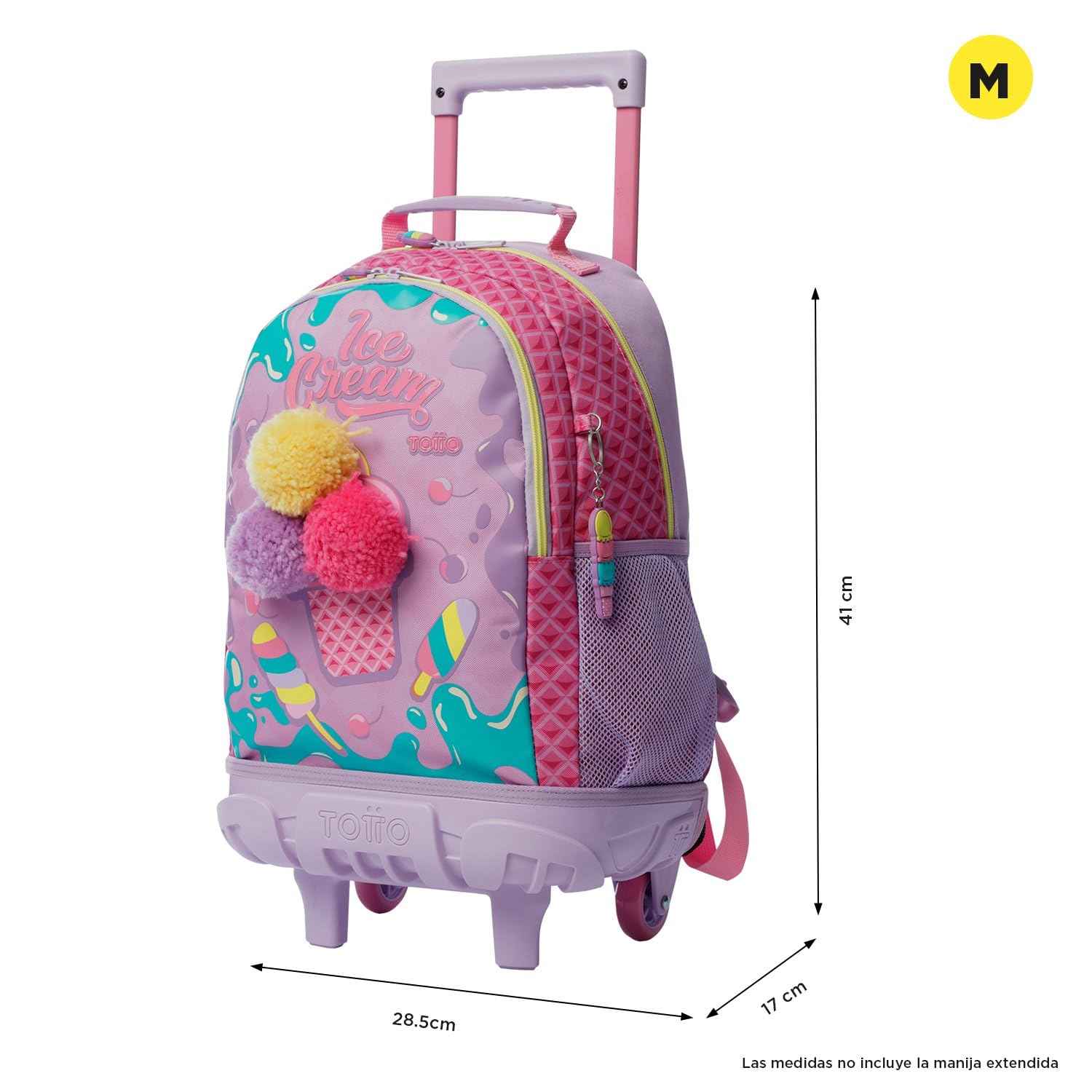 TOTTO - Mochila Escolar con Ruedas, Modelo Ice Pop, 2 Compartimentos, 2 Bolsillos Botella, Protección en la Base, Cómodas Correas Ajustables, Color Rosa
