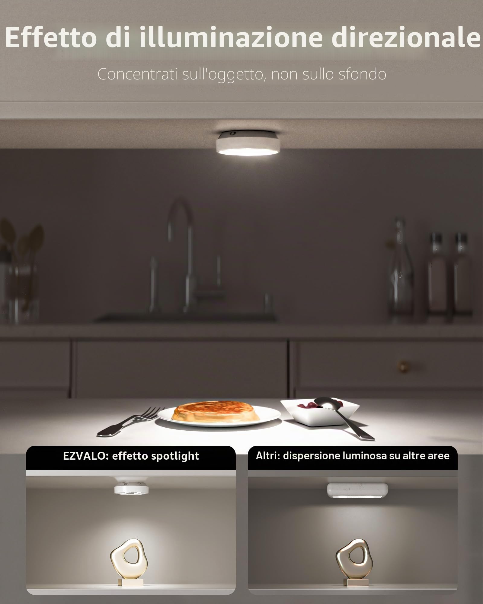EZVALO Luce di Armario 6 Piezas, LED con Controllo non Tattile, LED Adesiva con Manovra a Distanza, Illuminazione Regolabile per Scale, Dormitori. Mobili, Armadi, Cucine