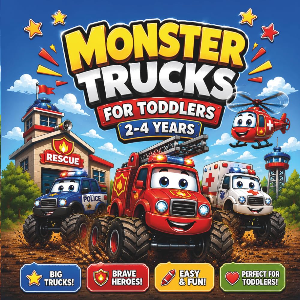Monster Trucks for Toddlers 2-4 Years: Monster Truck Coloring Book: Big Wheels, Brave Heroes and Fun for Little Boys