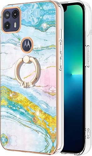 Miniatura 2 de Funda para Moto G50 5G, TPU suave + patrón de mármol IMD brillante anillo para niñas y mujeres, funda de protección de cámara y pantalla para Moto