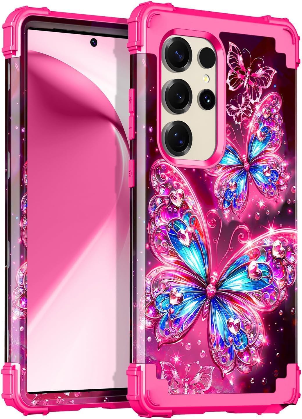 Casetego for Galaxy S25 Ultra Case,Glow in The Dark Three Layer Heavy Duty Sturdy Shockproof Full Protection Rugged Hard PC+Soft TPU Bumper Case for Samsung Galaxy S25 Ultra 5G 6.9 inch,All Red
