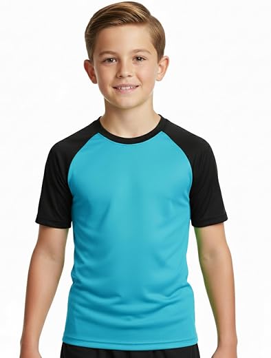 JUMPSLICE Kids Moisture-Wicking Activewear T-Shirt, Raglan Half Sleeve, Lightweight Quick-Dry Sports Jersey for Boys &amp; Gir...