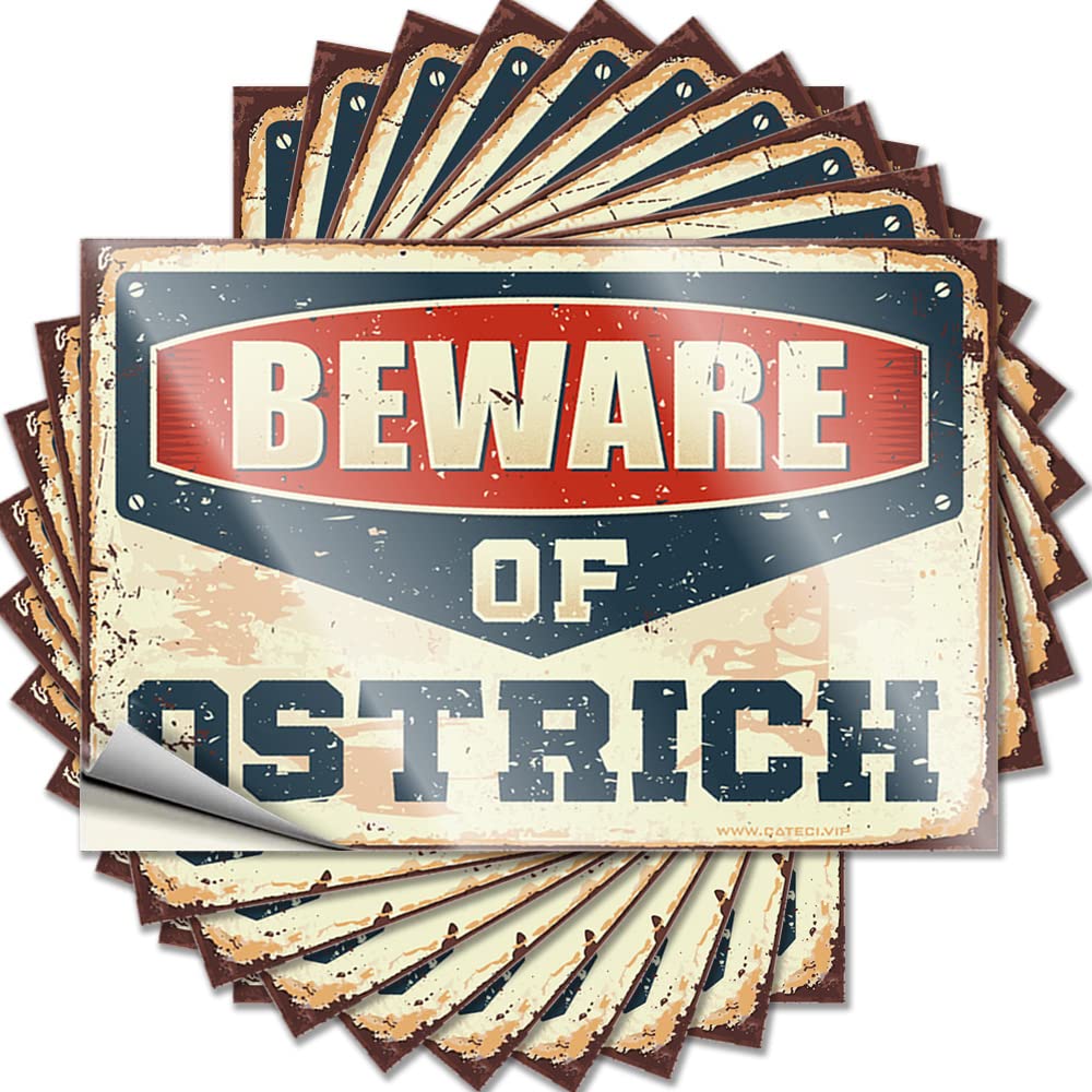 Mechanic Stickers Beware of Ostrich Funny Sticker 10 Pcs Car Stickers and Decals Car Warning Sticker(12X18CM)