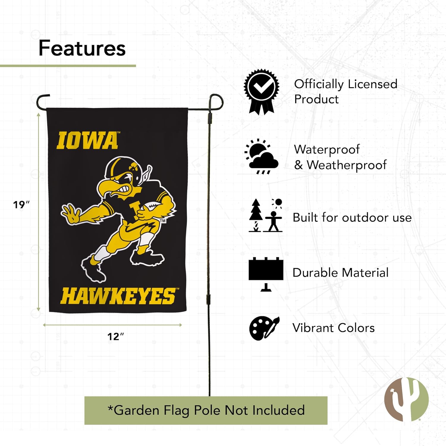 Desert Cactus University of Iowa UI Garden Flag – 19 x 12 inch Iowa Hawkeyes Banner, For Outdoor Display and Events (Design B) - Image 4
