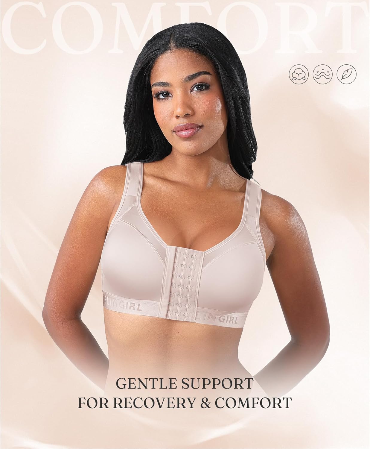 FeelinGirl Front Closure Post Surgery Compression Bra with Adjustable Straps Wireless Breast Augmentation Post Op Bras - Image 5