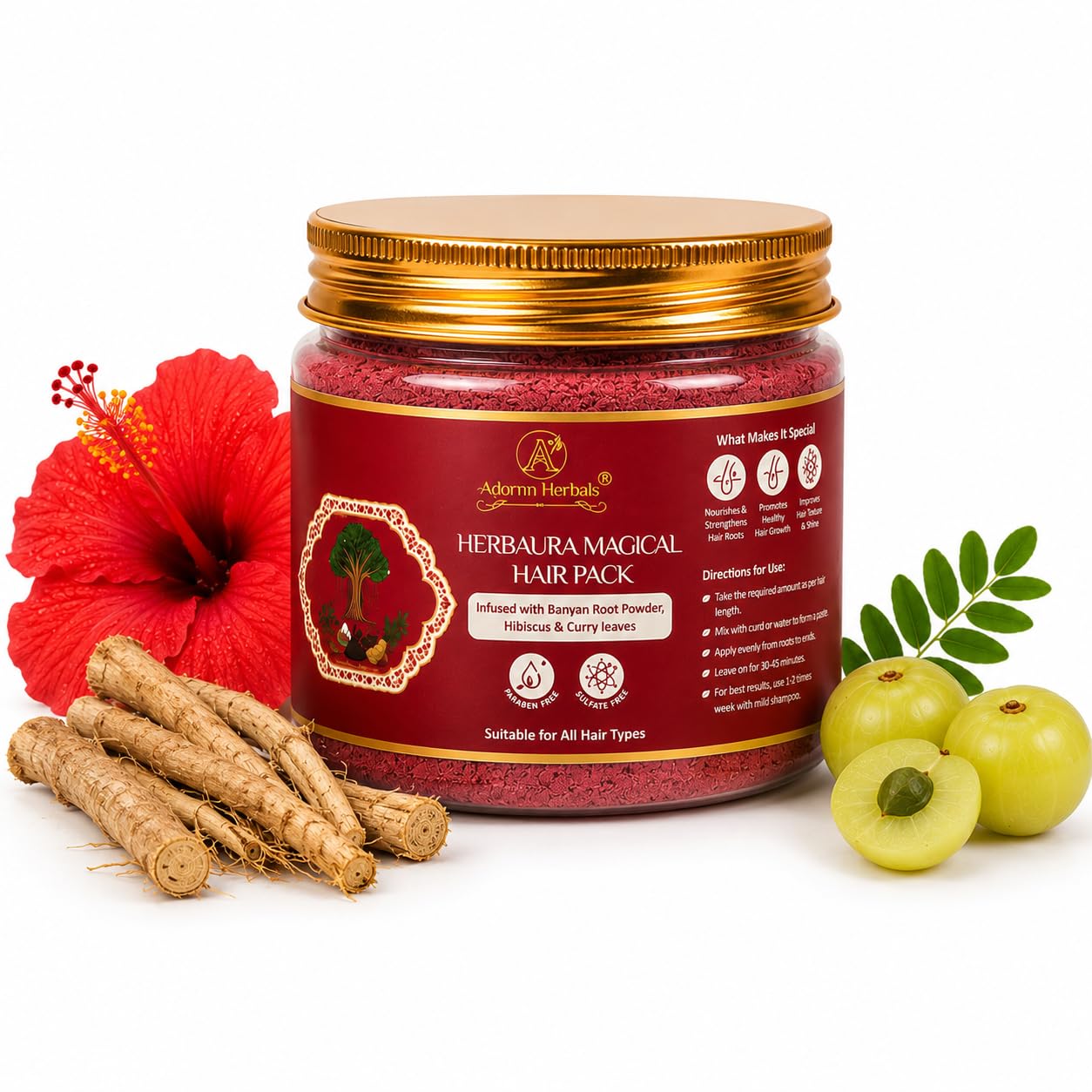 Magical Hair Pack with Banyan root Powder, Hibiscus & Curry Leaves | Herbal Hair Pack for Hair Fall Control & Scalp Care | Natural Hair Treatment Suitable for All Hair Types (100Gm)-picture-49