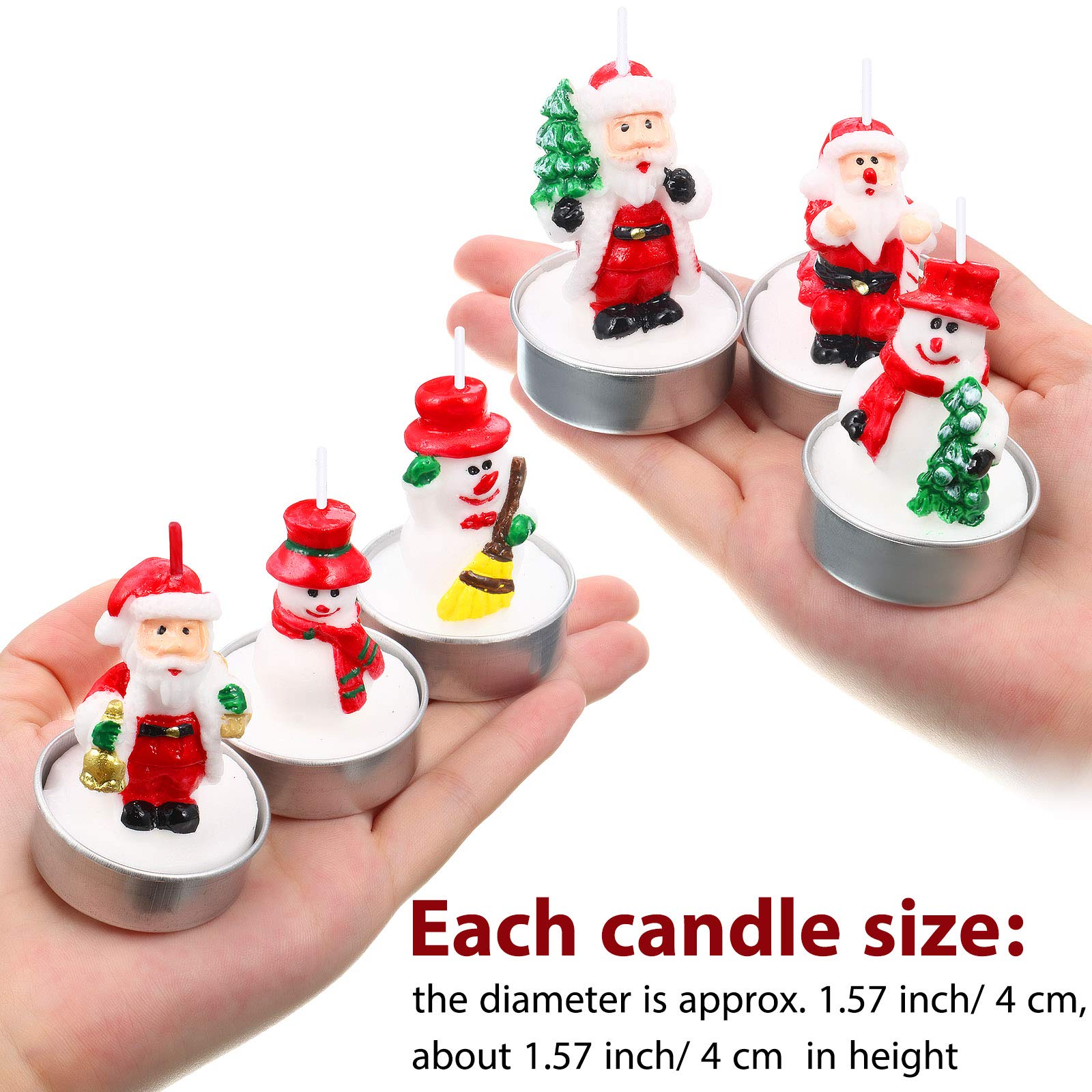 12 Candele Natalizie Fatte A Mano - Set Tealight Con Pupazzo Di Neve, Babbo Natale E Albero