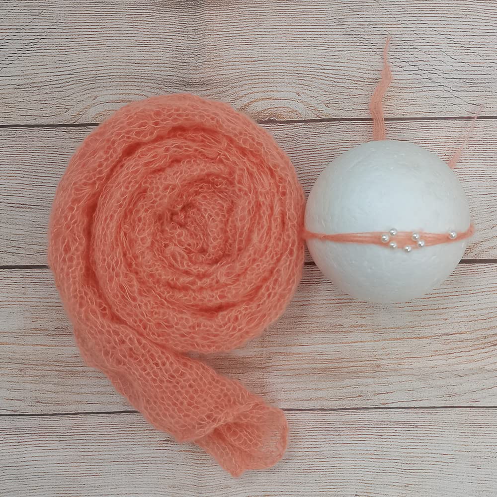 D&J DON&JUDY Stretchy Knit Mohair Wraps with Matched Headwear Set Newborn Photography Prop Photoshoot Accessories (Bright Coral Pink)