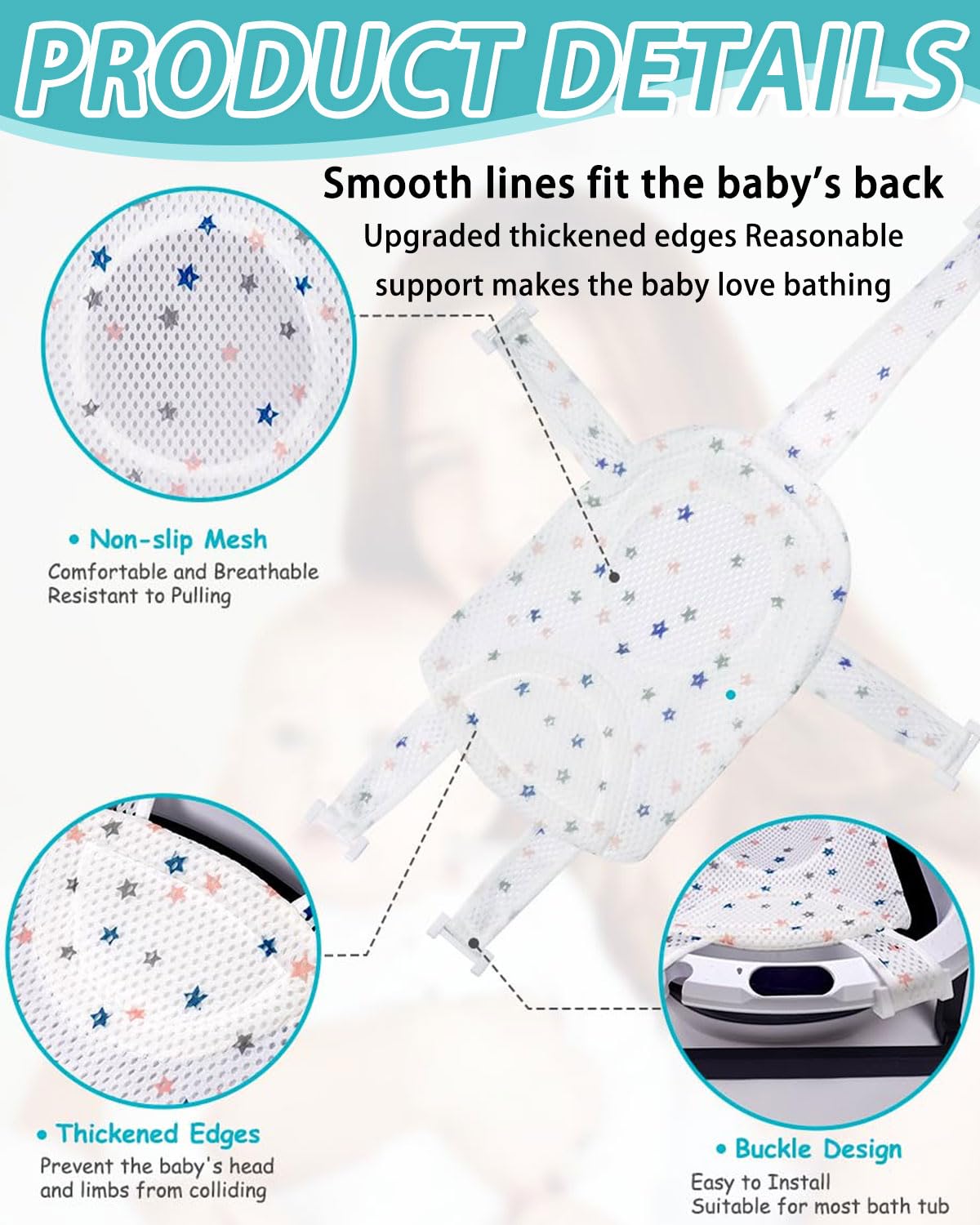 Universale Tappetino da Bagno per Neonati, Cuscino Bagnetto Neonato,Rete Bagnetto Sedile Bagnetti, Bagnetto Supporto Sedile Regolabile, Tappetino per il bagnetto Neonato, per Bambino 0-4 anni