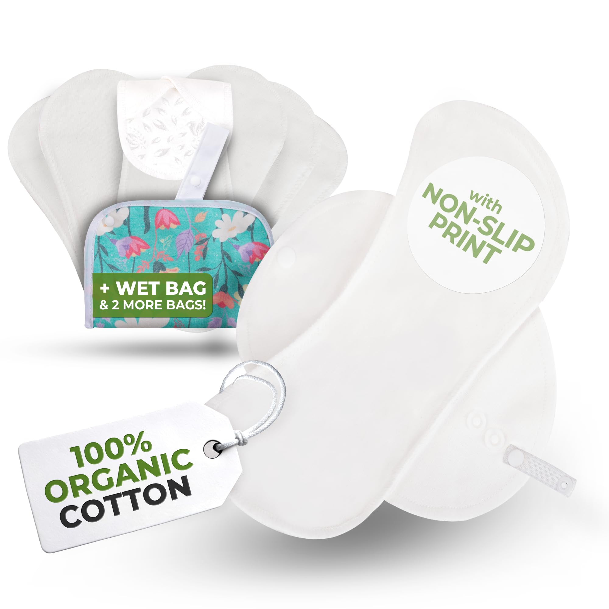 Non-Slip (Premium) Reusable Organic Panty Liners for Women & Teens (Small 7-Pack) – Breathable, High-Temp Washable Cotton Cloth Panty Liners for