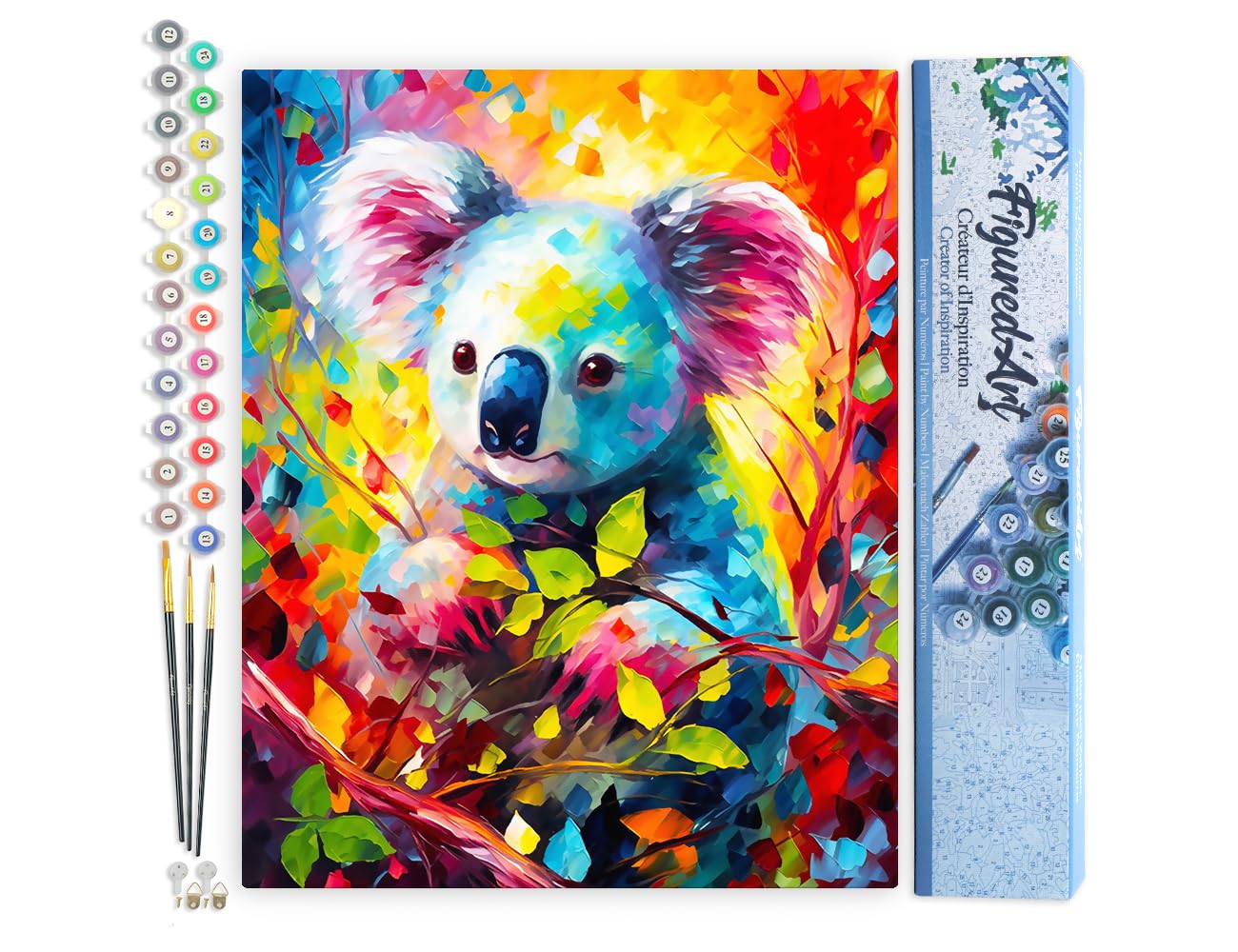 Figured'Art Paint by Numbers for Adults Colourful Abstract Koala 40x50cm - Craft Art Painting DIY Kit Rolled Canvas Without Frame