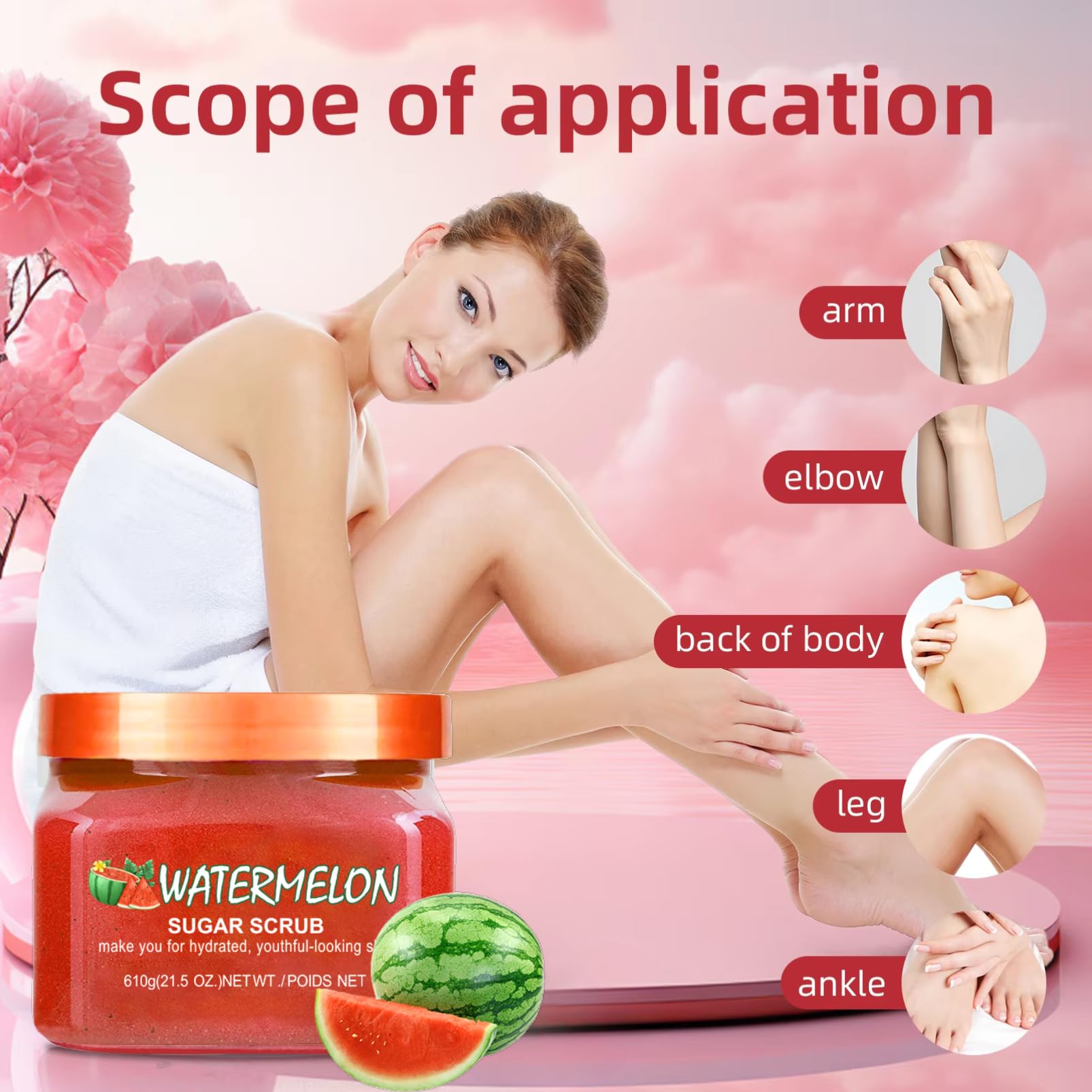 Exfoliating Body Scrub, Sugar Scrub for Women, Spa Quality Exfoliator with Watermelon Extract, Moisturizer - Image 4