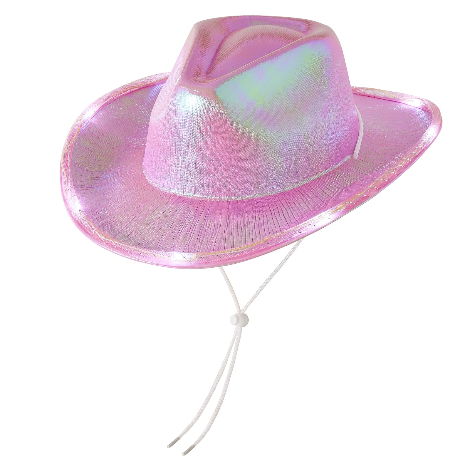 Niceyoeuk Women Cowboy Hats with Colorful LED Light Fluffy Feather Brim Cowgirl Hat for Halloween Cosplay Costume Party (J, One Size)