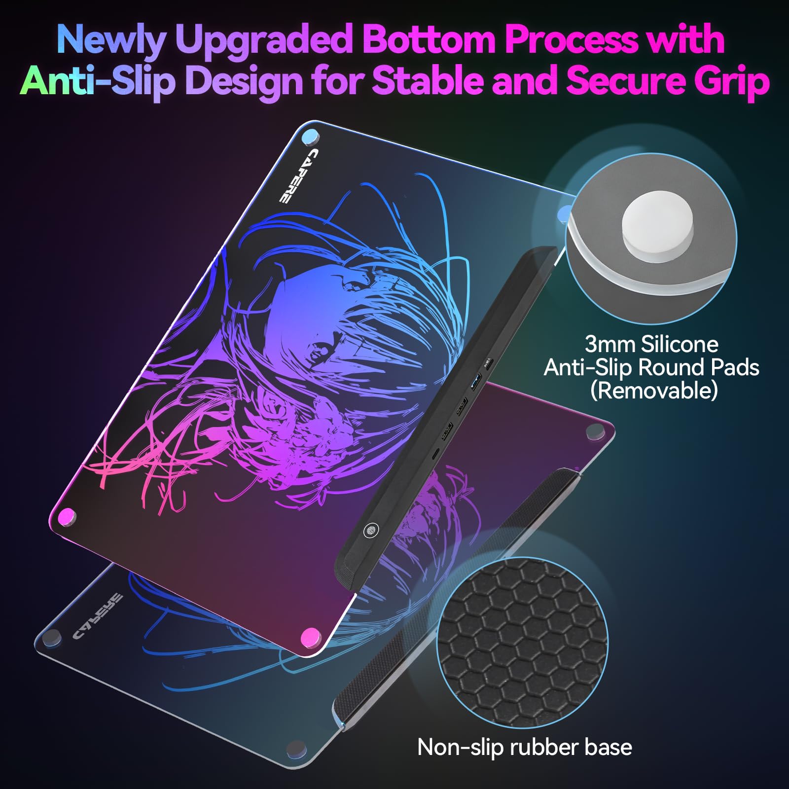 Alfombrilla de mouse RGB de vidrio templado, 13 modos de iluminación, hub USB 4 puertos, superficie micrograbada para velocidad y control máximos, alfombrilla de mouse dura para juegos FPS y