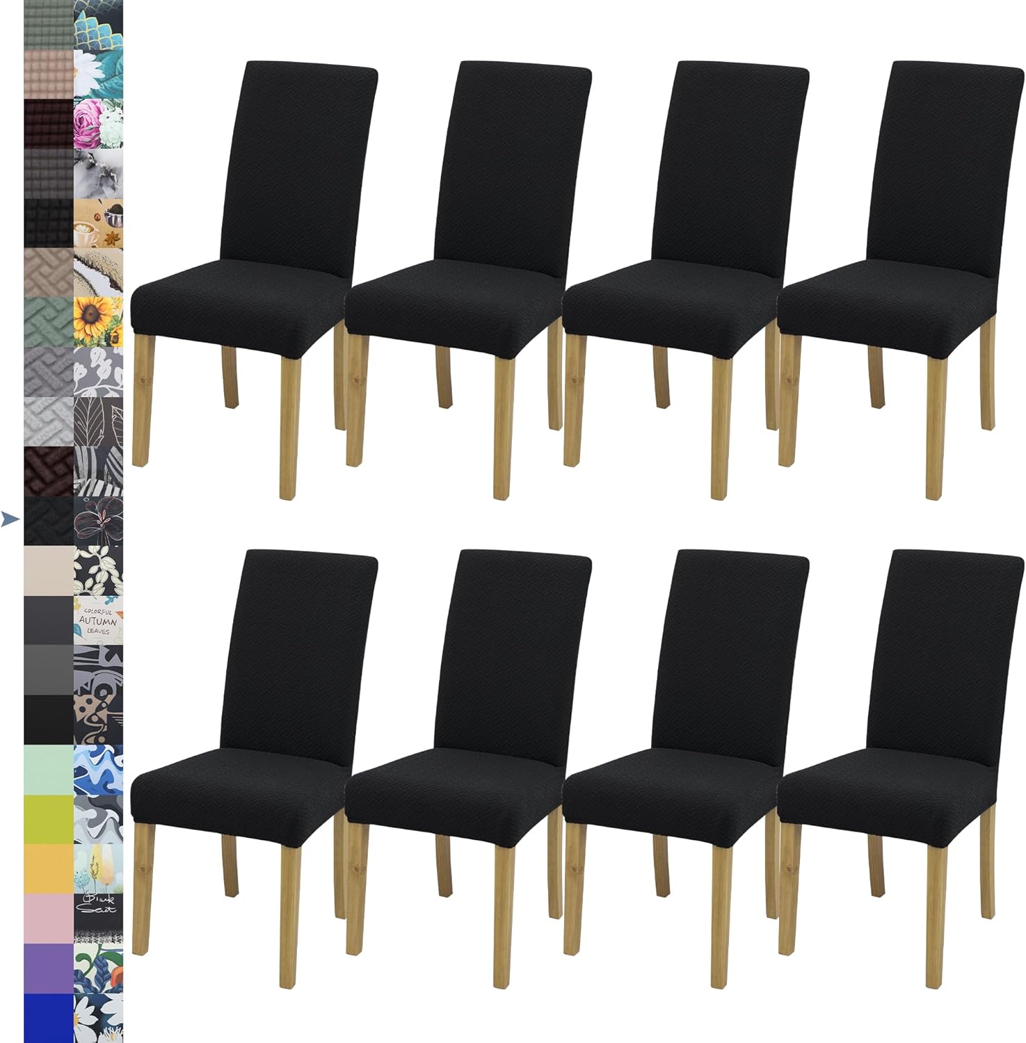 Dining Chair Cover,Dining Room Chair Covers Set of 8,Jacquard Stretch Kitchen Chair Cover,Detachable Washable Dining Chair Cover,Parsons Chair Slipcovers Protective,for Home,Restaurant,Banquet(Black)