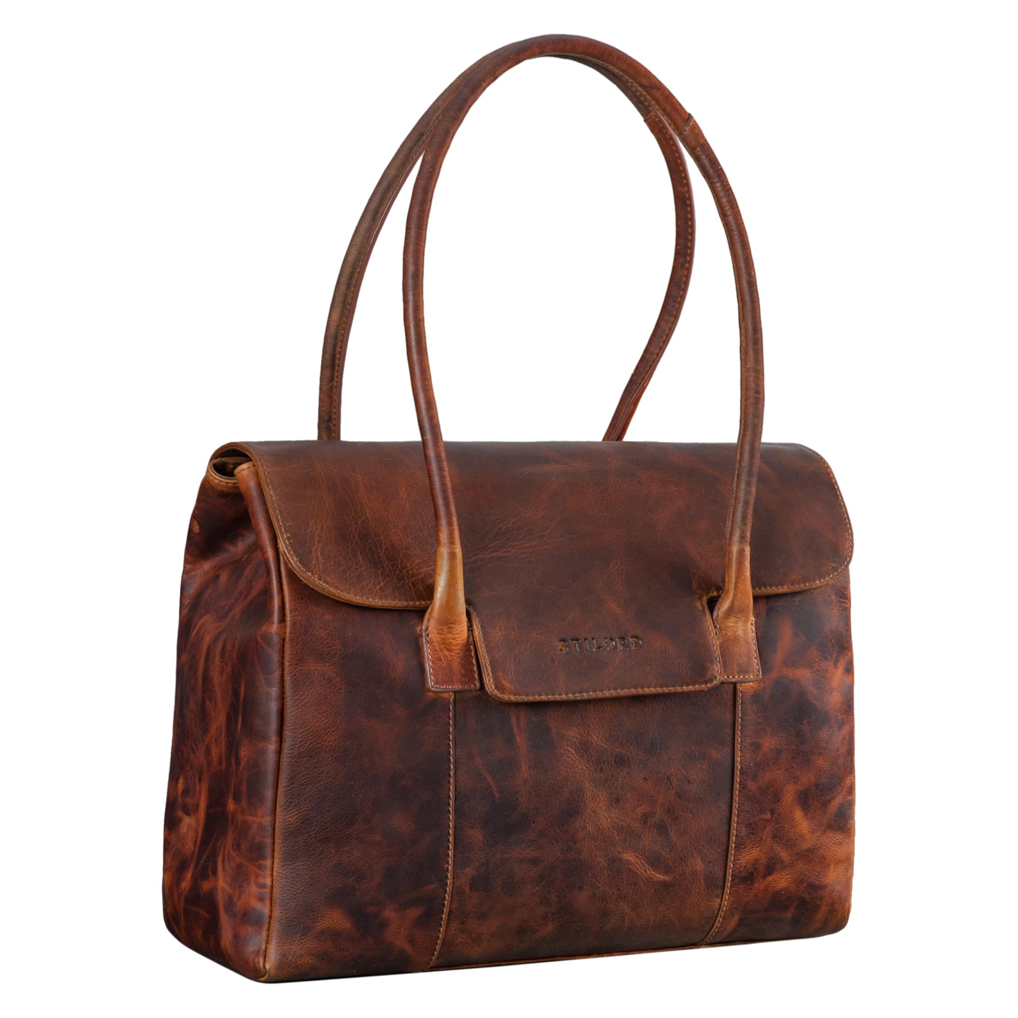 STILORD Carrie Handtasche Shopper Damen Leder Umhängetasche Groß Bowling Bag Handtasche Hobo Bag Tote Tasche Schultertasche für Frauen Vintage Echtleder Farbe:Prestige - braun