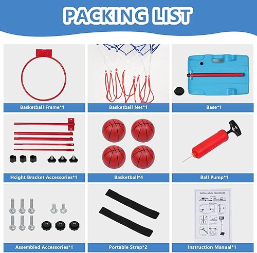 Miniatura 7 de VROGTIK Aro de baloncesto para niños de 4 a 8 años, juguetes al aire libre para niños de 4 a 6 años, altura ajustable, 3 bolas incluidas, aro de