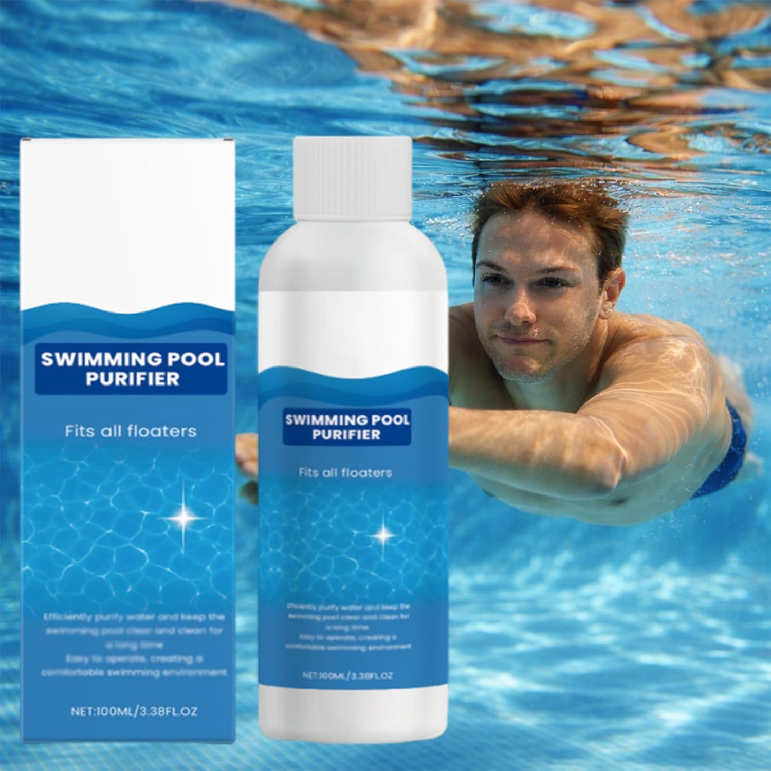 Swimming Pool Purifying Liquid, Swimming Pool Purifying Liquid Water Clarifier for Pools, for Fits All Floaters, 100ml/3.38 Fl.Oz (3PC)