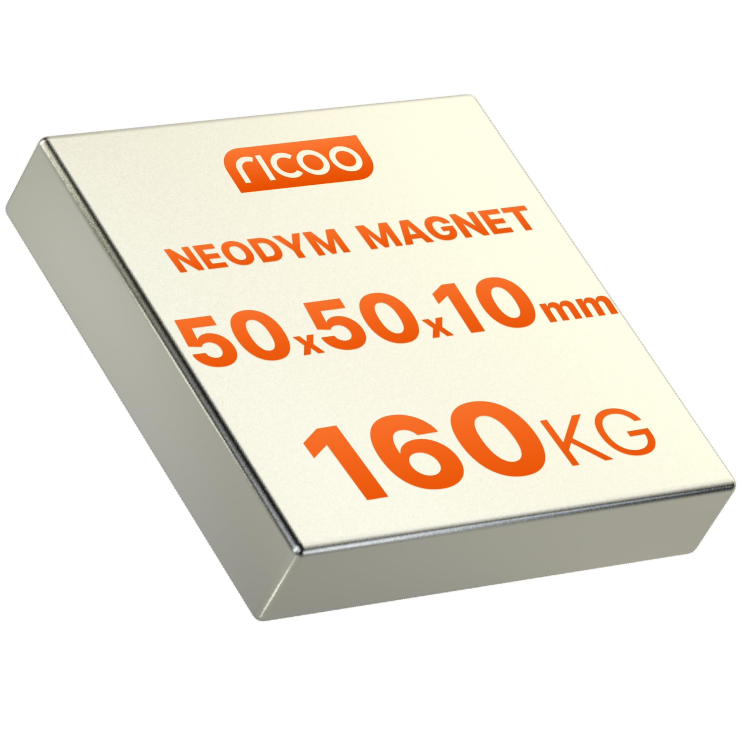 RICOO 50x50x10 NiCuNi Neodym Magnet extra stark Whiteboard Magnete für Magnettafel Mini Magneten starker Halt Supermagnete Minimagnete für Kühlschrank Würfelmagnete, 1 Stück