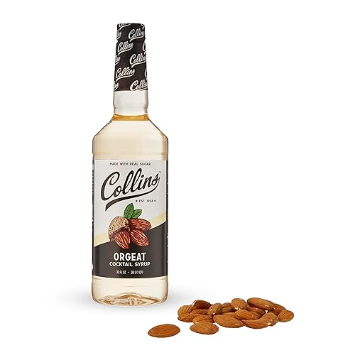 Collins Orgeat Jarabe Orgeat simple, jarabes de cóctel de azúcar real, sabores de agua de soda, mezcladores de cóctel, 32 onzas, juego de 1