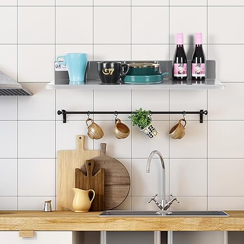 Miniatura 2 de HALLY Estante de pared de acero inoxidable de 8.6 x 24 pulgadas, 50 libras, estante flotante de montaje en pared comercial resistente NSF para