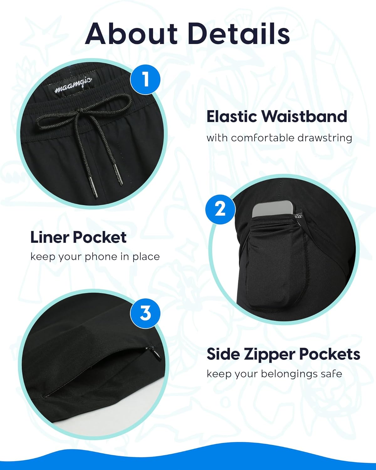 maamgic Mens Swim Trunks with Compression Liner 9 Inch Stretch Quick Dry Swim Shorts with Zipper Pockets Swimwear - Image 5