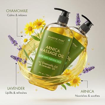 Majestic Pure Arnica Massage Oil for Men & Women, 8 Fl Oz, 2-Pack