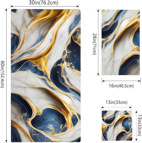 Miniatura 4 de Juego de toallas doradas azul marino para baño baño cocina pelo de playa manos yoga paños de cocina y toallitas arte moderno de mármol gris
