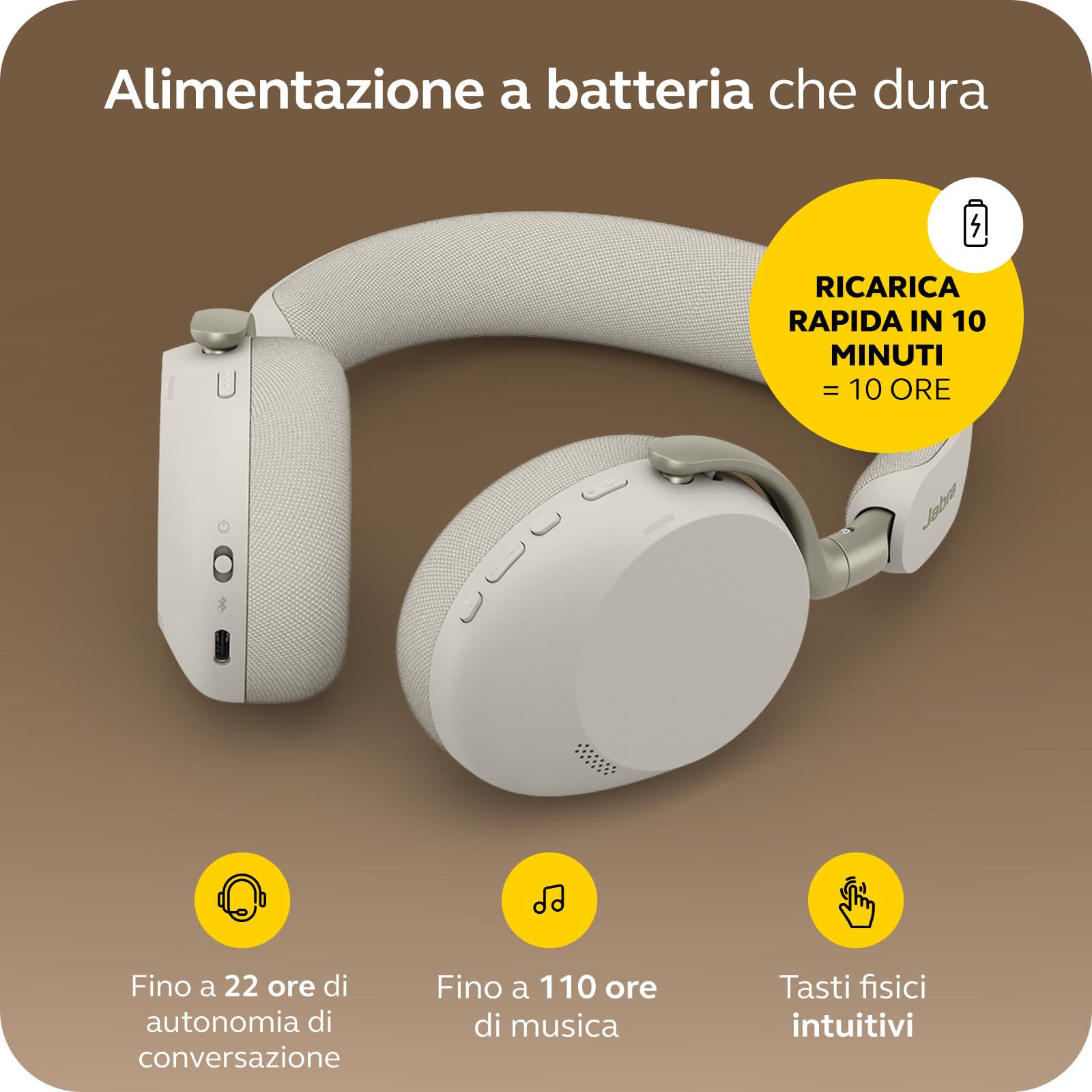 Jabra Evolve3 75 Cuffie Wireless Bluetooth con Microfono, Grigio Caldo
