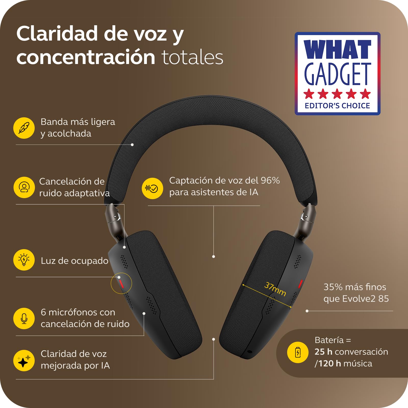 Jabra Evolve3 85 Auriculares Bluetooth Inalámbricos con Micrófono, Negro | Para el Trabajo, Adaptador USB-A, Llamadas IA, Cancelación Ruido Activa Adaptativa, 25h Batería, para Apps de Reunión