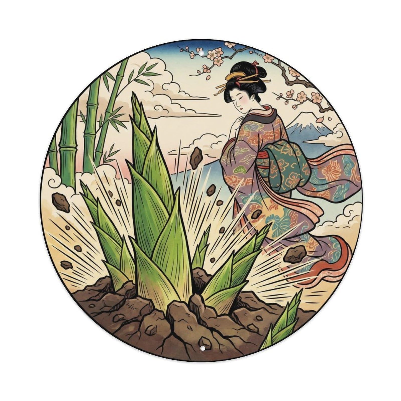 Tgrcjimh Style Metal Tin Sign Japanese Bamboo Shoots Emerging Vitality Scene