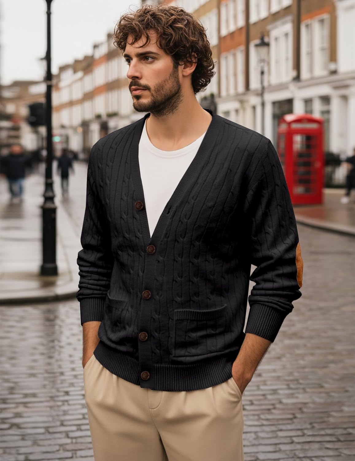 JMIERR Mens Cardigan Sweater Cable Knit Button-Down Sweaters V Neck Warm Winter Cardigans with Pockets - Image 7