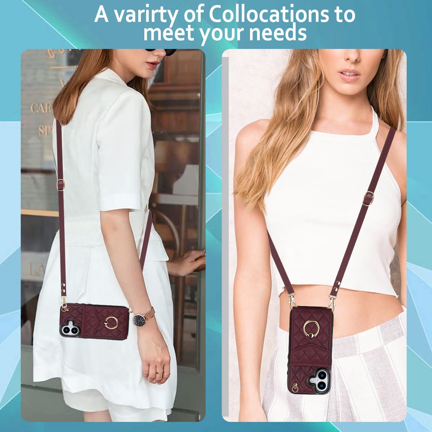 Asuwish Phone Case for iPhone 17 6.3 inch Wallet Cell Cover with Tempered Glass Screen Protector Crossbody Wrist Strap Ring Stand RFID Blocking Card Holder i Phone17 i17 17Case Women Girls Wine Red