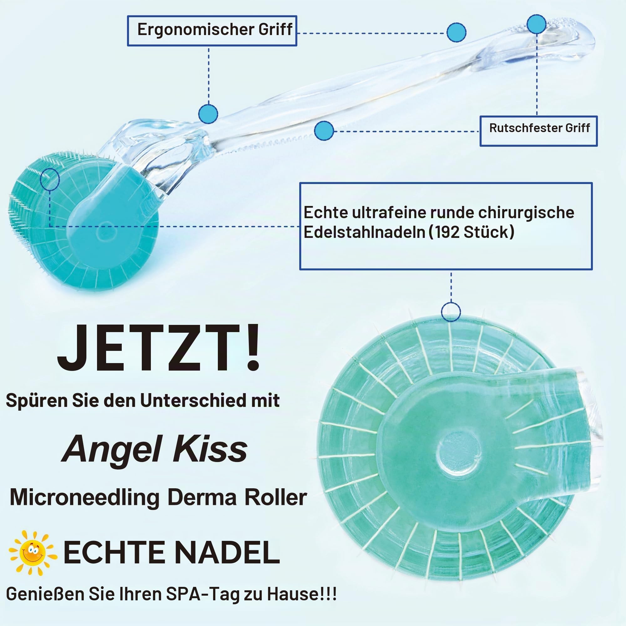 Angel Kiss Derma roller 0,5-192 ECHTE NADELN, Professionelles Microneedling Roller für Hautpflege für Mann Frau zuhause, Bartroller Needling Roller für kopfhaut Haare Gesicht &Körper