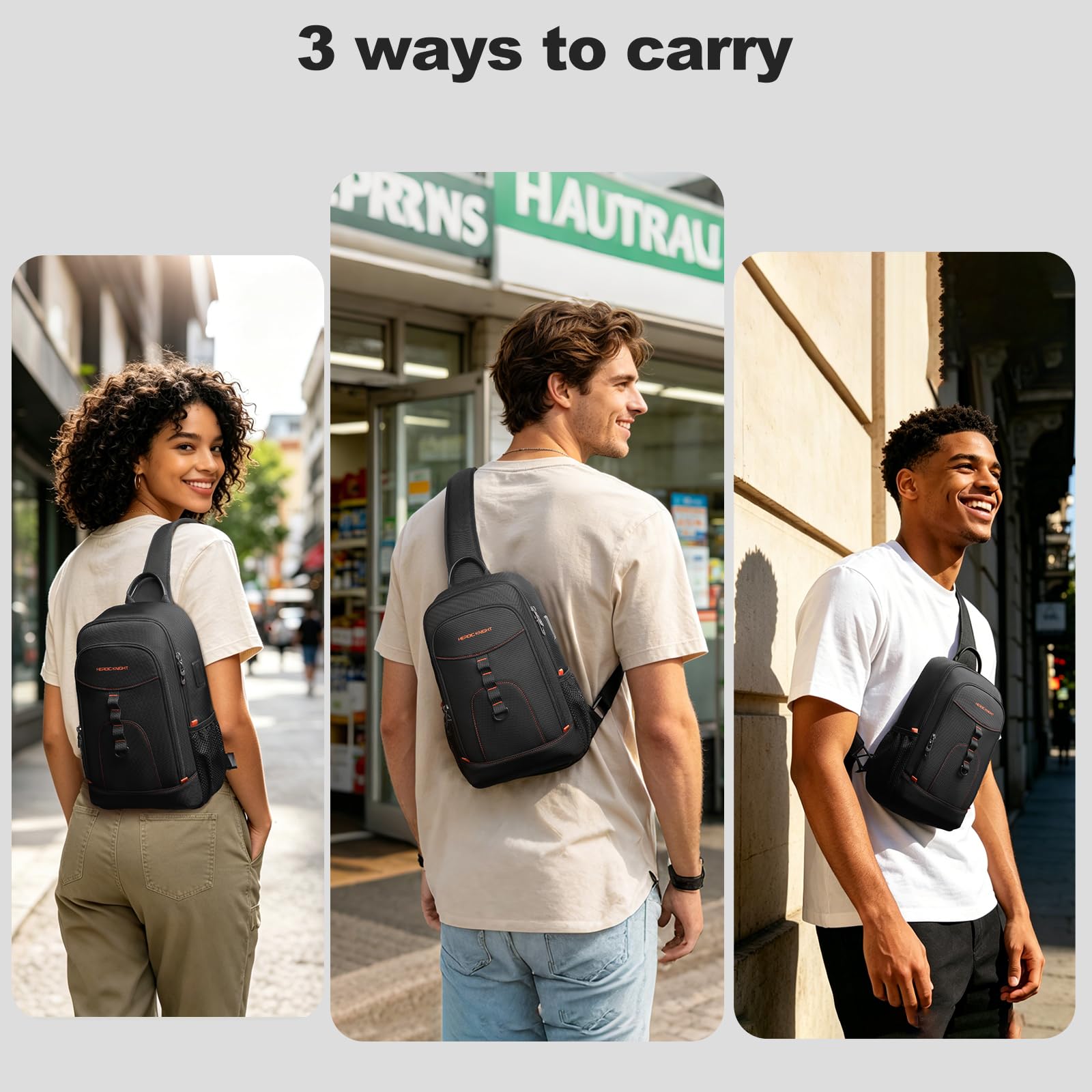 Bolso Bandolera Hombre y Mujer para iPad 11,3", Bolso Cruzado | Impermeable con Puerto USB, Mochila Bandolera de Tela Oxford 1680D Antirrobo, Ligera para Trabajo Viaje y Diario (10L Negro)