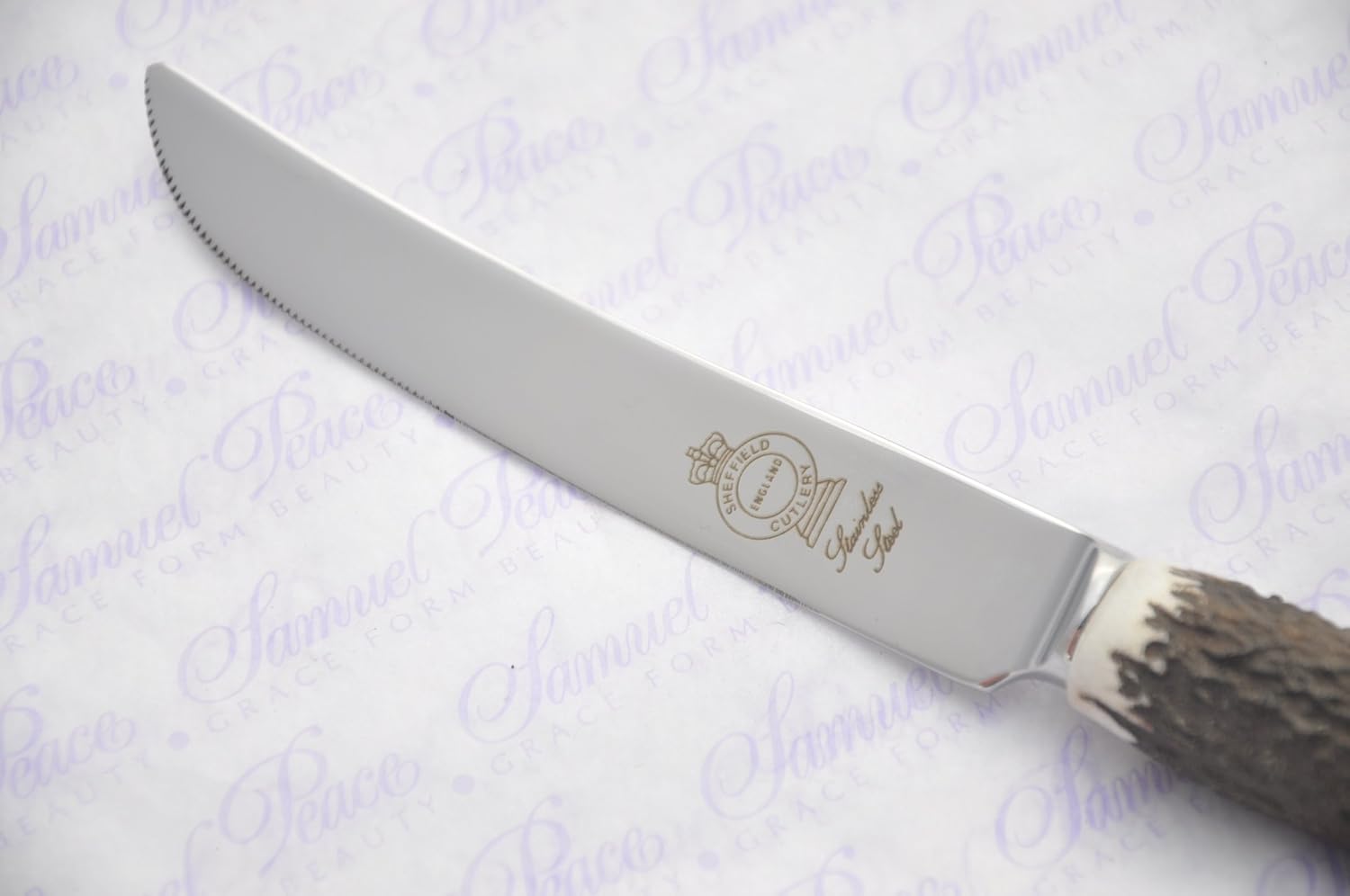 Four Extra Large Genuine Stag Horn/Antler Handle Steak Knife Made in Sheffield England Stamped Sheffield England