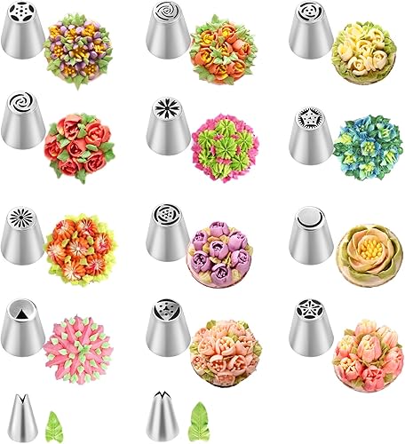 Miniatura 6 de Shofilt Juego de 27 puntas de tubería rusas, juego de bolsas de glaseado y puntas para decoración de pasteles (12 puntas de glaseado, 10 bolsas de