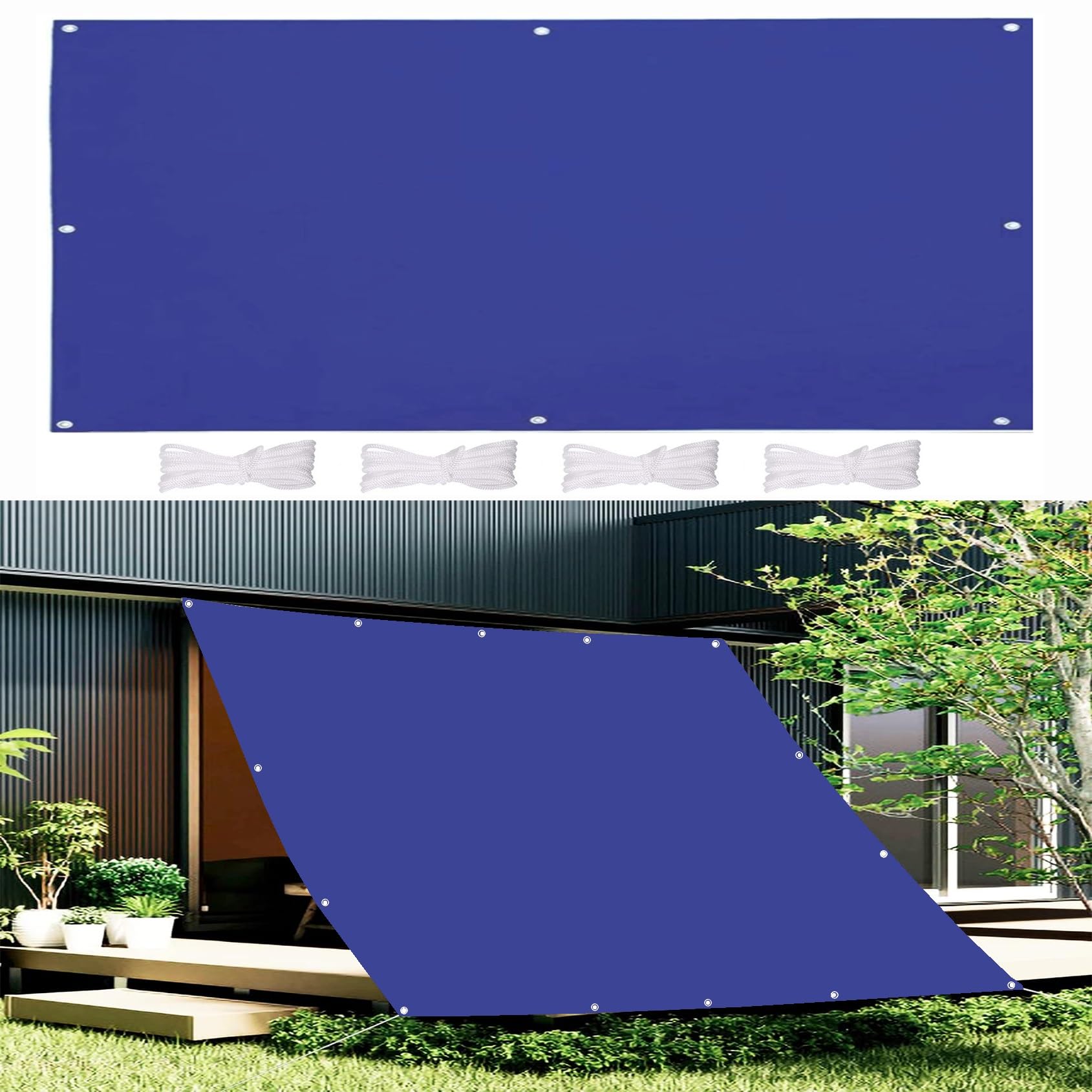 Auvent imperméable rectangulaire 5x10m bleu foncé résistant aux UV