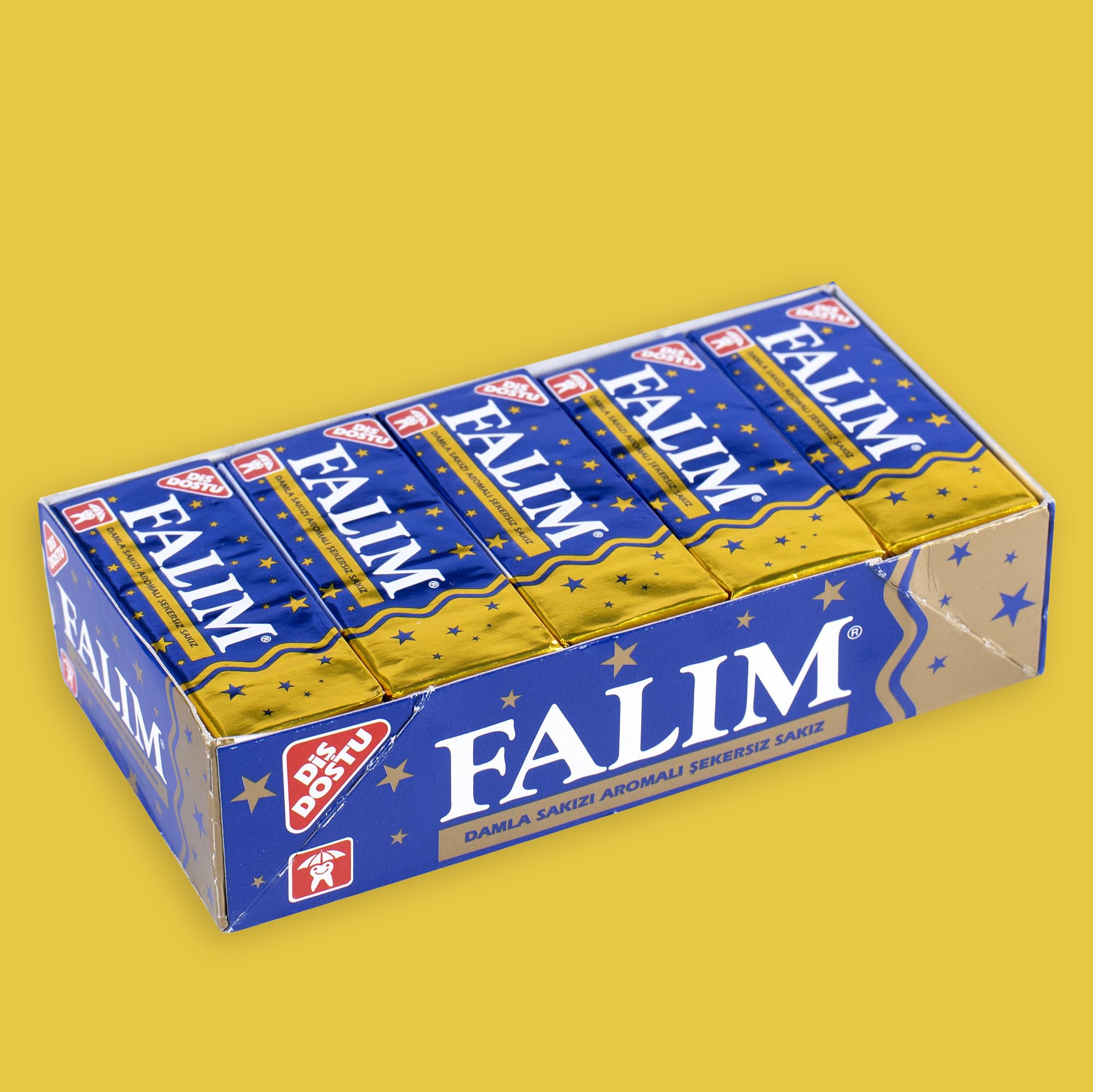 Falim Chewing-gum Saveur Damla Sakız – 1x pack de 5 (140g) – Sans sucre, longue durée & respectueux des dents – Goût traditionnel mastika – Emballage bleu et doré