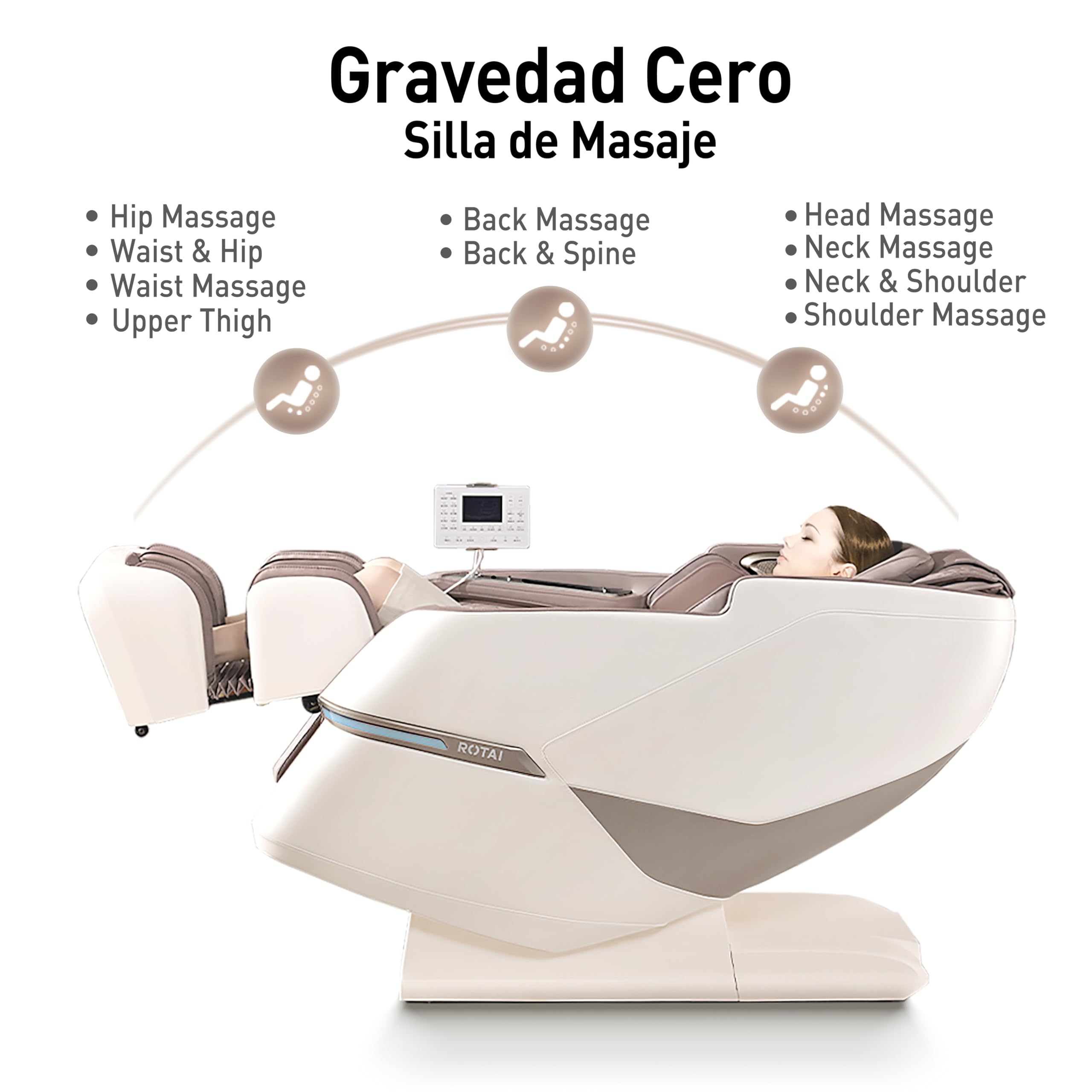 ROTAI Silla de Masajes Inteligente, Gravedad Cero, Masaje Completo con Shiatsu, Bluetooth, Función de Calefacción y Rodillos para Pies (Gris)