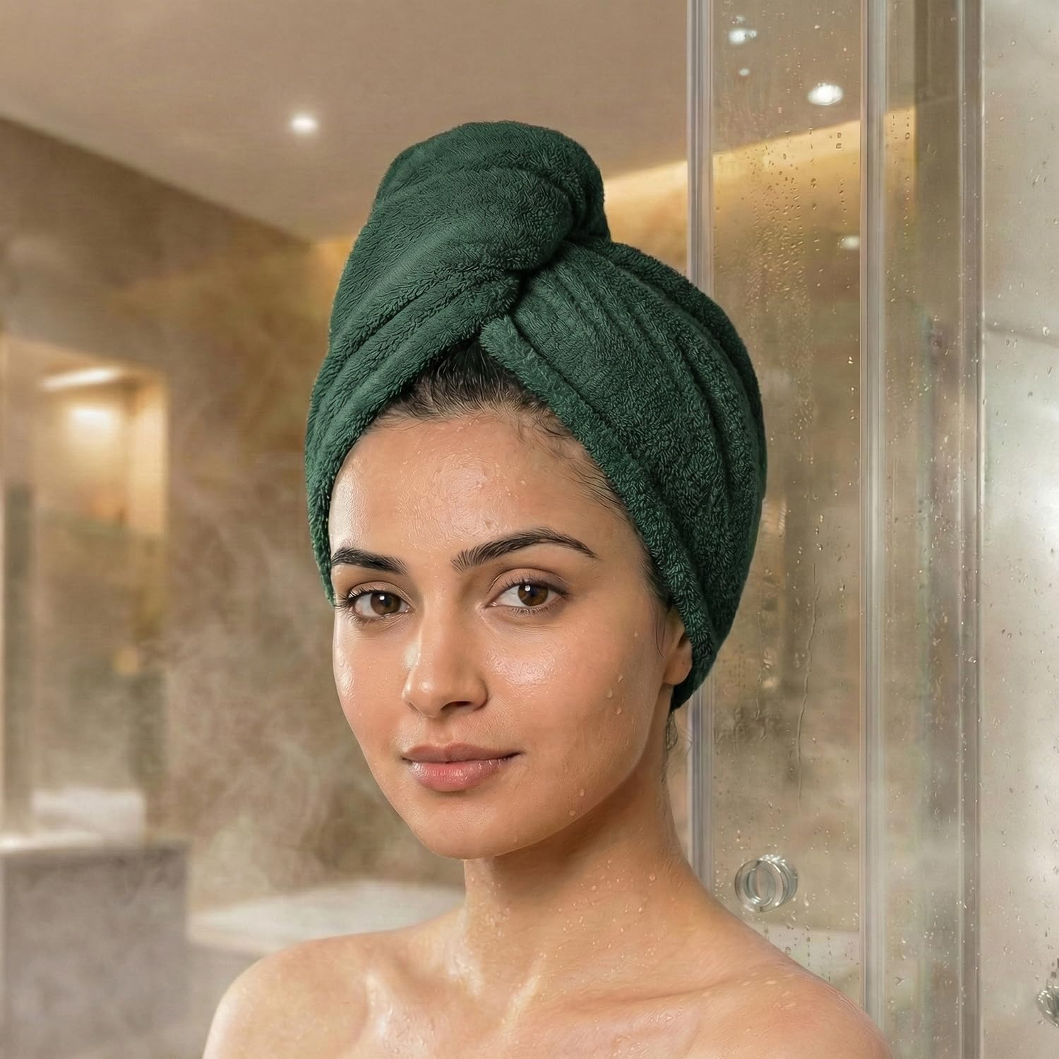Earthy Fables Premium Head Towel – 100% Cotton, 550 GSM, Soft & Absorbent, Quick Dry & Skin-Friendly – Castleton Green, Set of 1-image-45