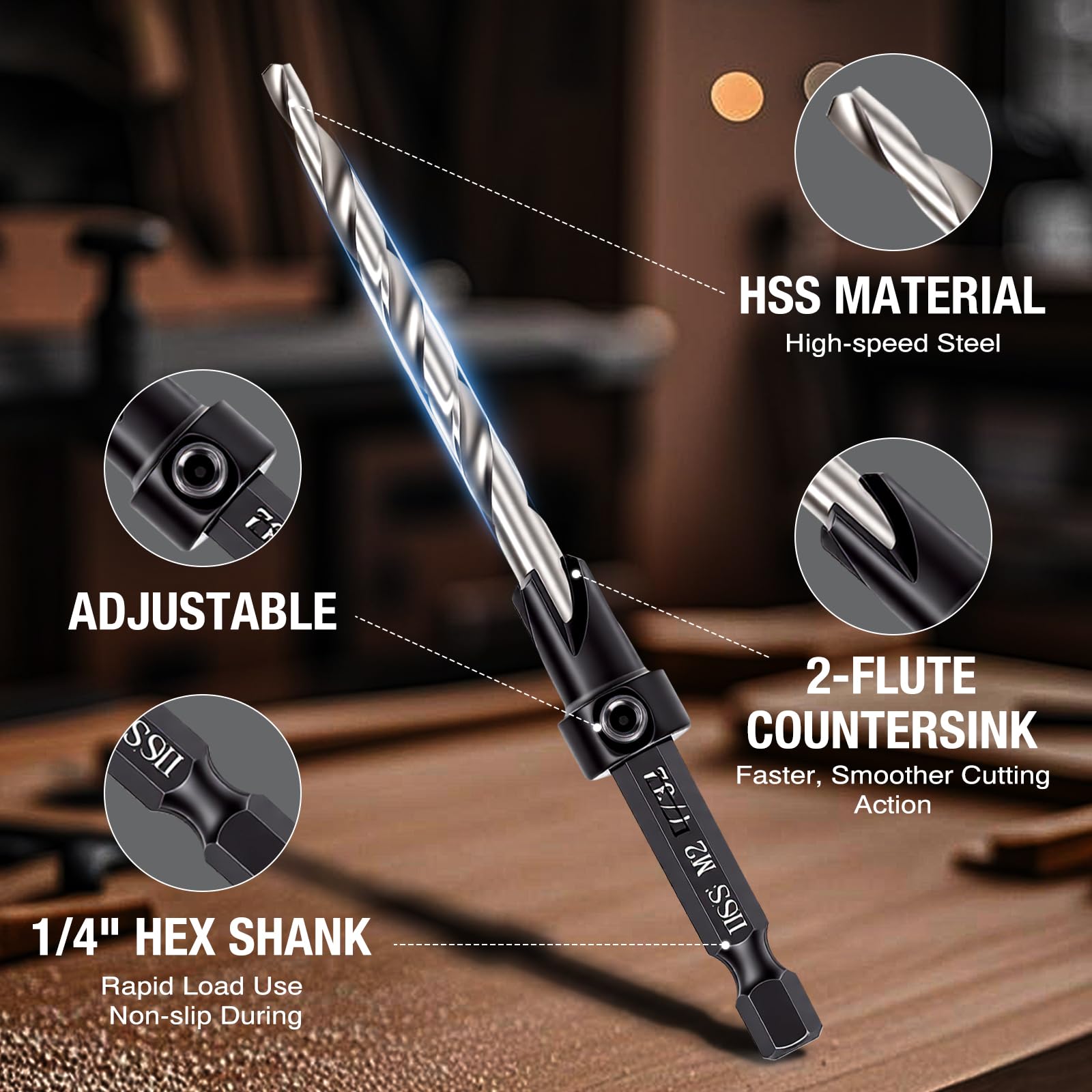 Countersink Drill Bit Set - 5 Pcs, Adjustable -6 Countersink Drill Bit Set - 5 Pcs, Adjustable -6