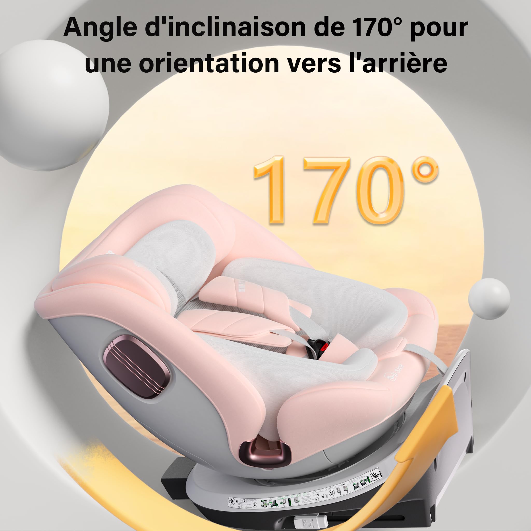 DEWINNER Siège Auto Bébé 0 à 36kg ISOFIX - Siege Auto Pivotant 360°,I-Size Group 0+1/2/3 (40-150cm),Harnais 5 Points Sièges Auto,RWF,FWF,Appui-Tête Réglable,Toit Anti-UV+Pied de Support,ECER129 - Pink