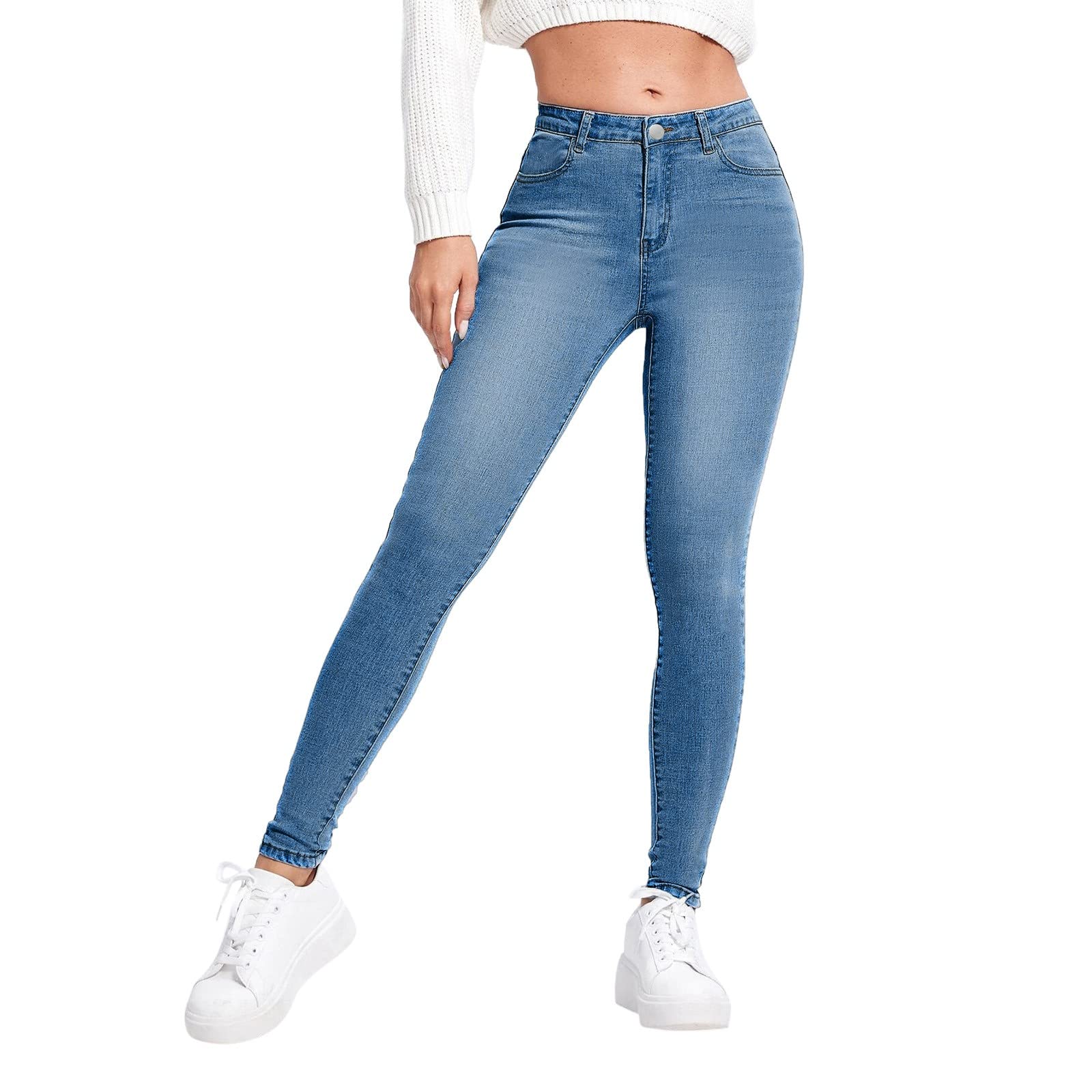 GenericJeggings for Women Tummy Control Pull on Stretchy Jeans High Waisted  Skinny Jeans Trendy Denim Leggings with Pockets