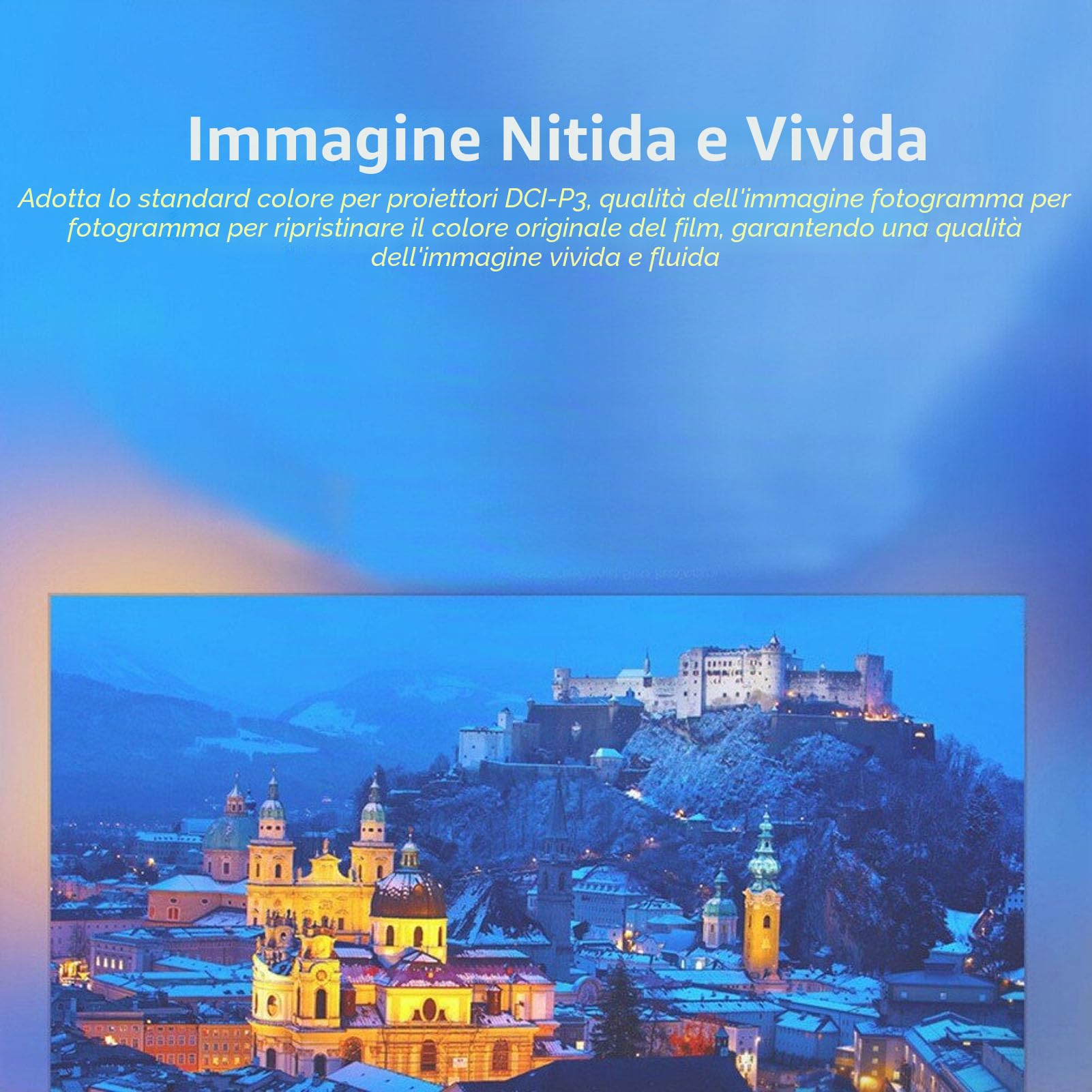 Mini Proiettore LED, Videoproiettore Home Theater Intelligente WiFi Full HD 1080P con Porte Multiple, Proiettore di Film Portatile da Viaggio per Esterni per PC Tablet (Spina