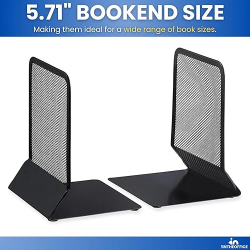 Miniatura 3 de 1InTheOffice Sujetalibros para estantes, sujetalibros de malla metálica resistente, extremos de malla de alambre de 5.71 pulgadas, negro mate, cada